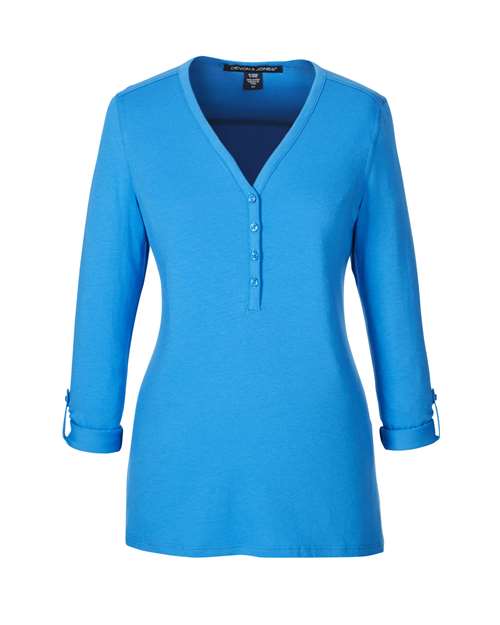 Devon & Jones DP186W Women's Perfect Fit™ Y-Placket Convertible Sleeve Knit Top