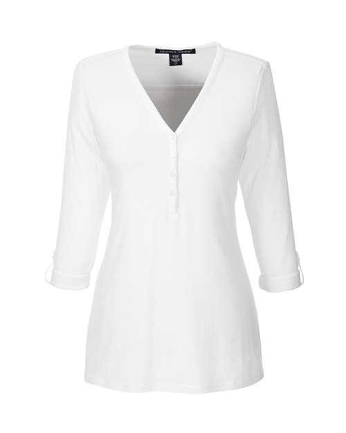 Devon & Jones DP186W Women's Perfect Fit™ Y-Placket Convertible Sleeve Knit Top