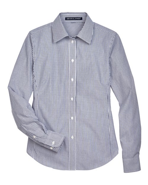 Devon & Jones D645W Women's Crown Collection® Banker Stripe Woven Dress Shirt