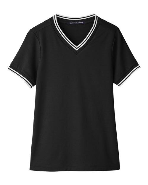 Devon & Jones DG20CW Women's CrownLux Performance® Plaited Tipped V-Neck Shirt