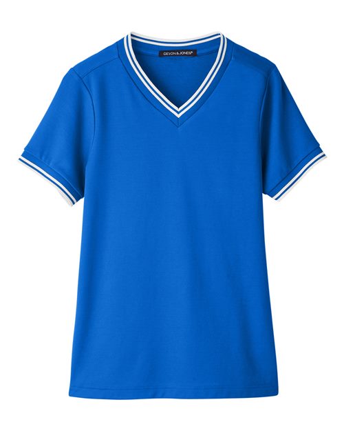 Devon & Jones DG20CW Women's CrownLux Performance® Plaited Tipped V-Neck Shirt