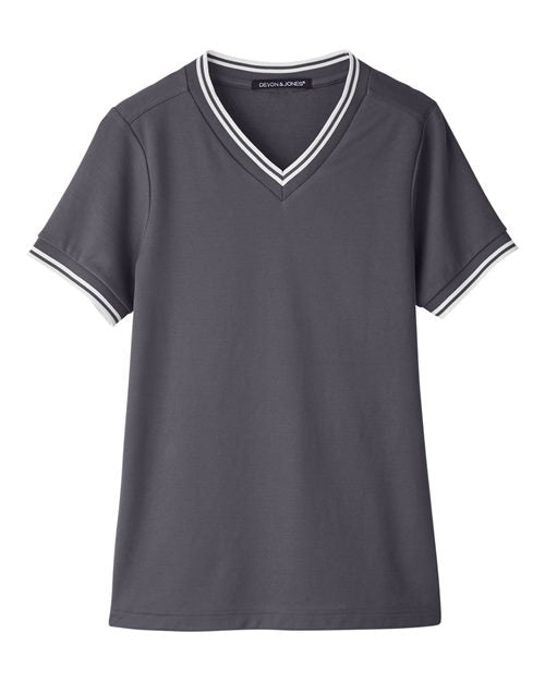 Devon & Jones DG20CW Women's CrownLux Performance® Plaited Tipped V-Neck Shirt