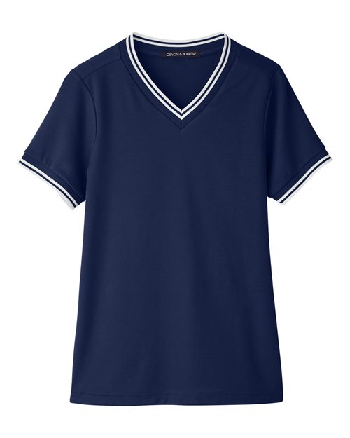 Devon & Jones DG20CW Women's CrownLux Performance® Plaited Tipped V-Neck Shirt