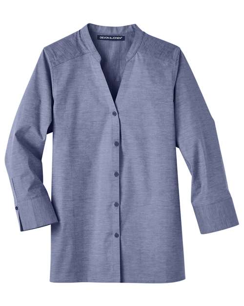 Devon & Jones DG562W Women's Crown Collection® Stretch Pinpoint Chambra Three-Quarter Sleeve Shirt
