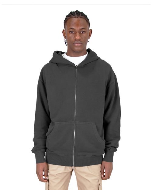 Shaka Wear SHGDZ Unisex Max Heavy Garment-Dyed Double-Zip Hooded Sweatshirt