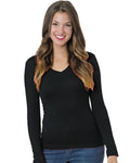 Bayside 3415 Women's USA-Made Deep V-Neck Long Sleeve T-Shirt