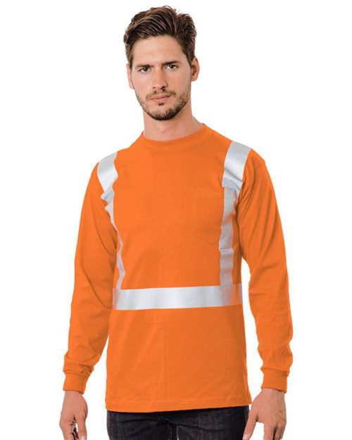 Bayside 3782 Unisex USA-Made 50/50 Hi-Visibility Long Sleeve Pocket T-Shirt