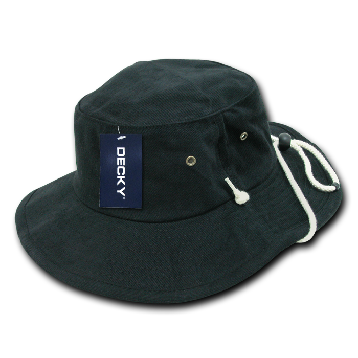Decky 510 Structured Cotton Aussie Hat, Black