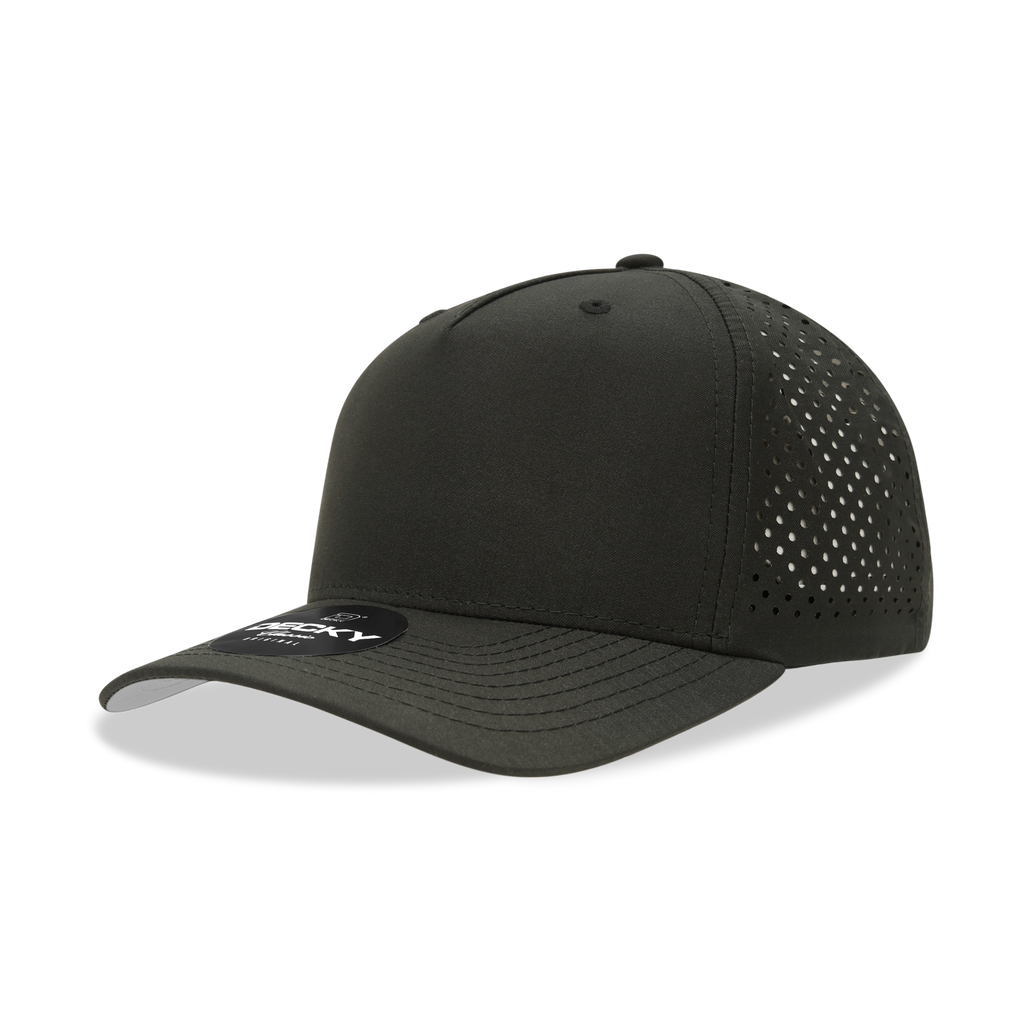 Decky 6225 5 Panel Mid Profile Structured Perforated Performance Cap, Black