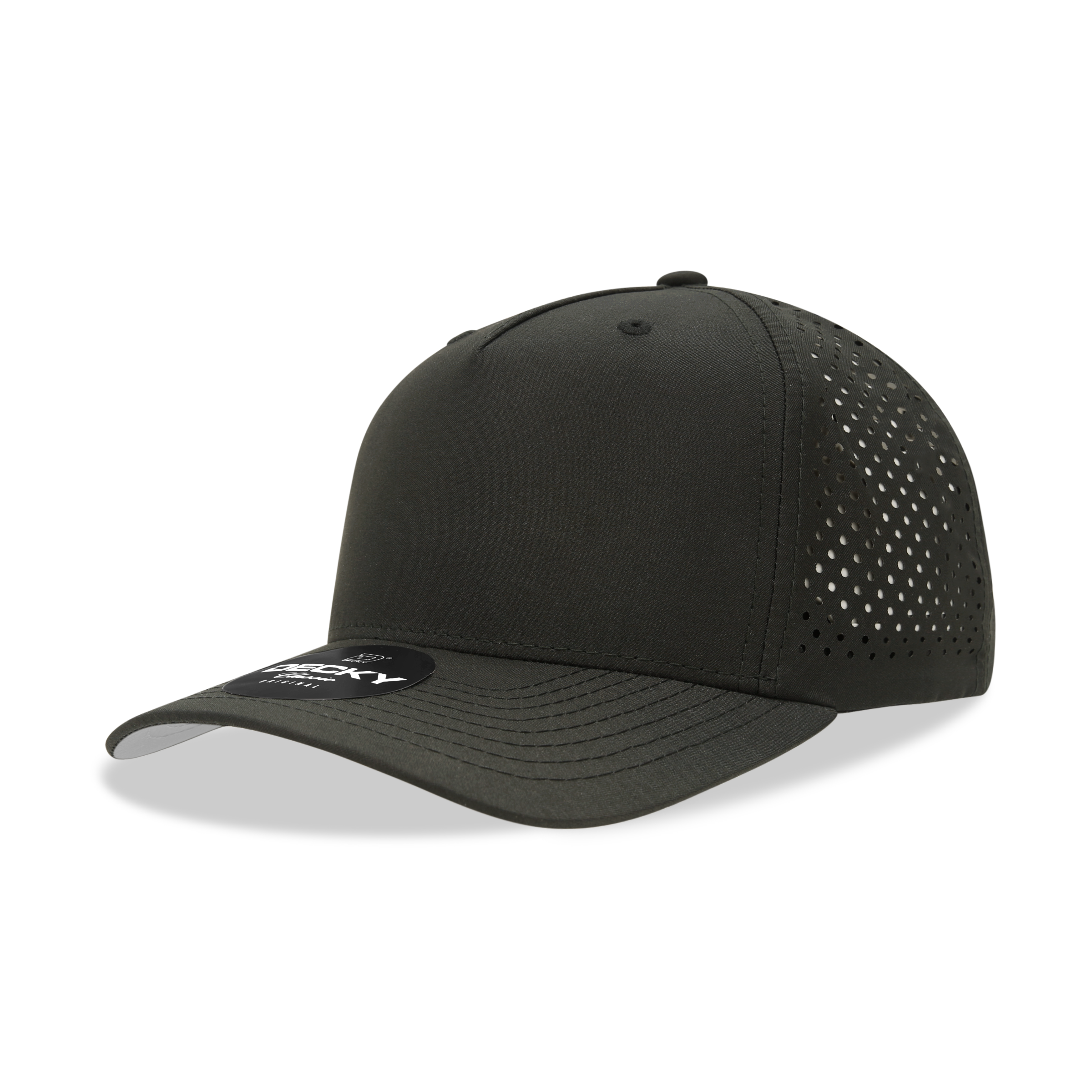 Decky 6225 5 Panel Mid Profile Structured Perforated Performance Cap, Black
