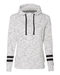 J. America 8674 Women’s Mélange Fleece Striped-Sleeve Hooded Sweatshirt