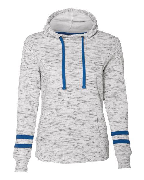 J. America 8674 Women’s Mélange Fleece Striped-Sleeve Hooded Sweatshirt