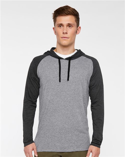 LAT 6917 Unisex Fine Jersey Hooded Long Sleeve Raglan T-Shirt