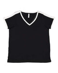 LAT 3832 Women's Curvy Retro Ringer Premium Jersey V-Neck Tee