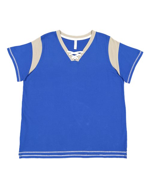 LAT 3833 Women's Curvy Lace Up Fine Jersey Tee