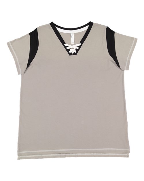 LAT 3833 Women's Curvy Lace Up Fine Jersey Tee