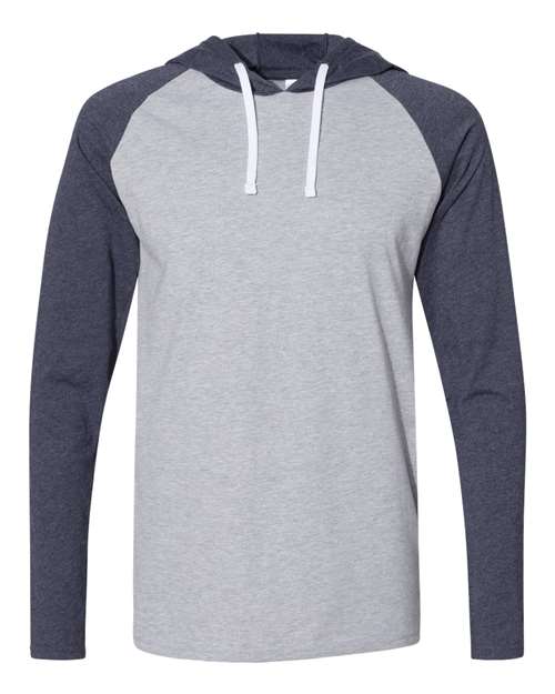 LAT 6917 Unisex Fine Jersey Hooded Long Sleeve Raglan T-Shirt