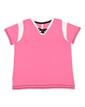 LAT 3833 Women's Curvy Lace Up Fine Jersey Tee