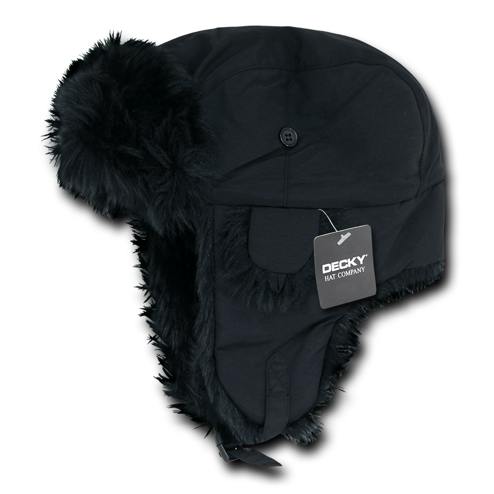 Decky 777 Faux Fur Aviator Hat, Black
