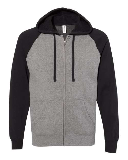 Independent Trading Co. PRM33SBZ Unisex Special Blend Raglan Full-Zip Hooded Sweatshirt