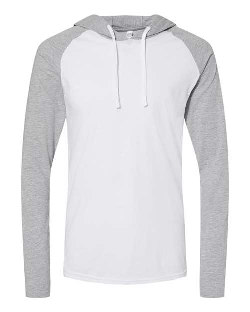 LAT 6917 Unisex Fine Jersey Hooded Long Sleeve Raglan T-Shirt