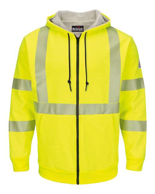Bulwark SMZ4HVT Men's Tall Hi-Visibility Zip-Front Hooded Fleece Sweatshirt with Waffle Lining