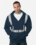 Bayside 3737 USA-Made Hi-Visibility Full-Zip Hooded Sweatshirt - Segmented Tape