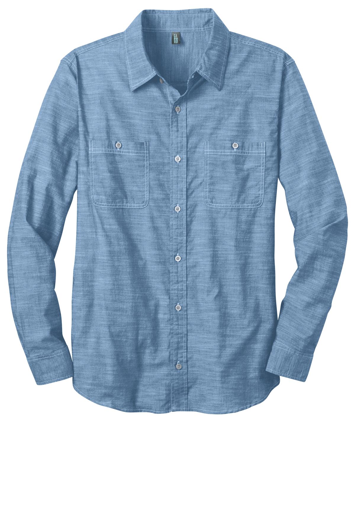 District DM3800 Mens Long Sleeve Washed Woven Shirt
