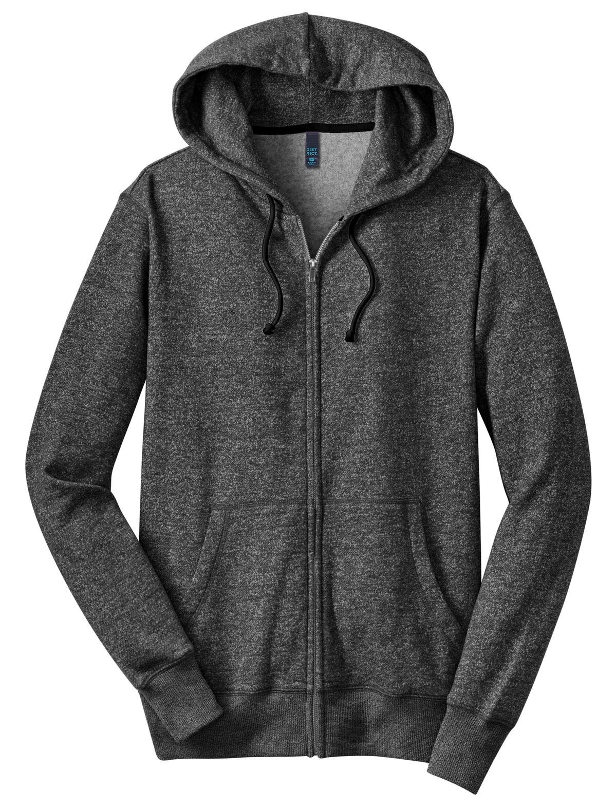 District DT192 Young Mens Marled Fleece Full-Zip Hoodie