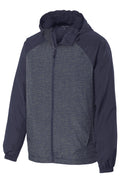 Sport-Tek JST40 Tek Heather Colorblock Raglan Hooded Wind Jacket