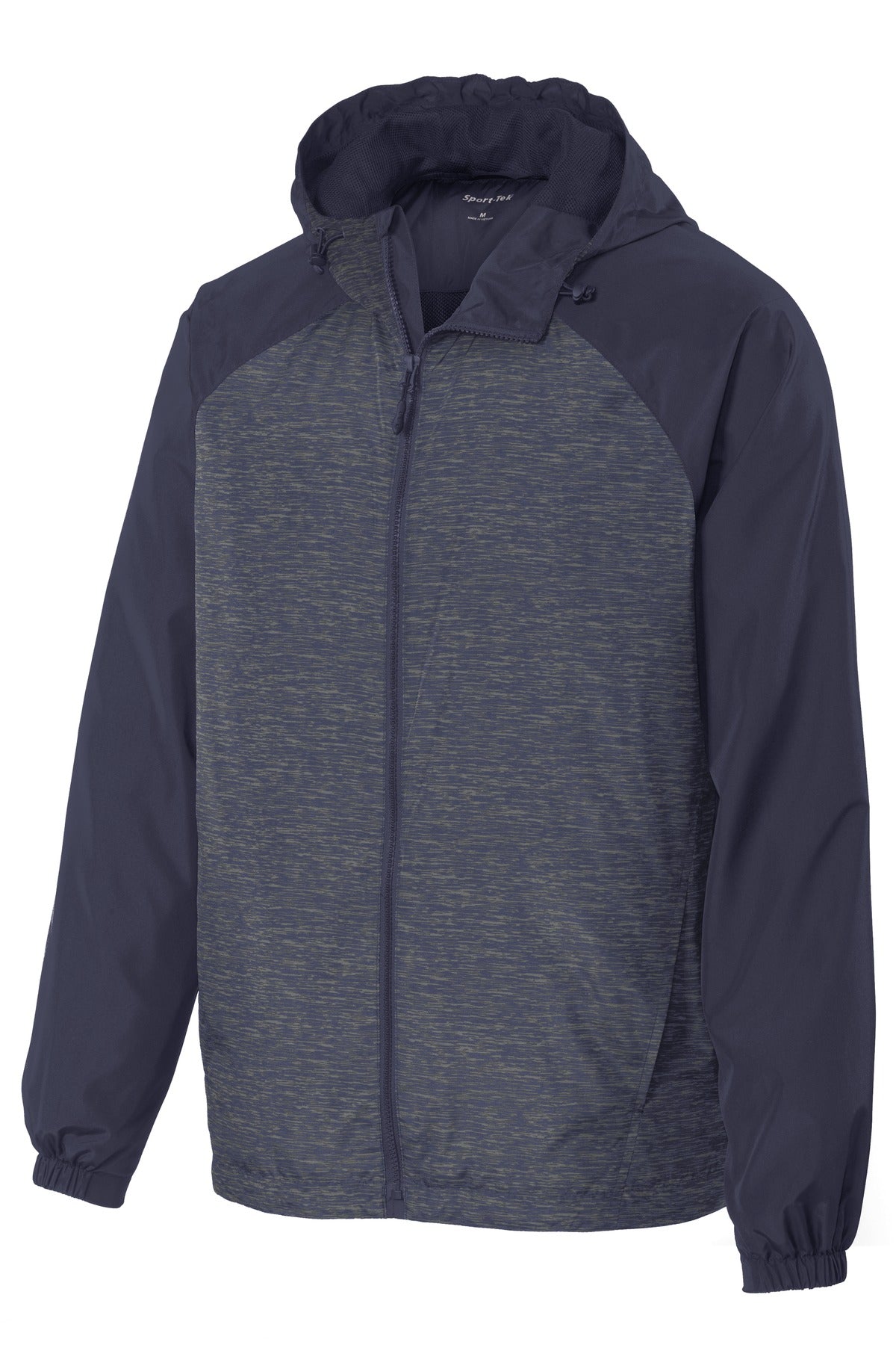 Sport-Tek JST40 Tek Heather Colorblock Raglan Hooded Wind Jacket