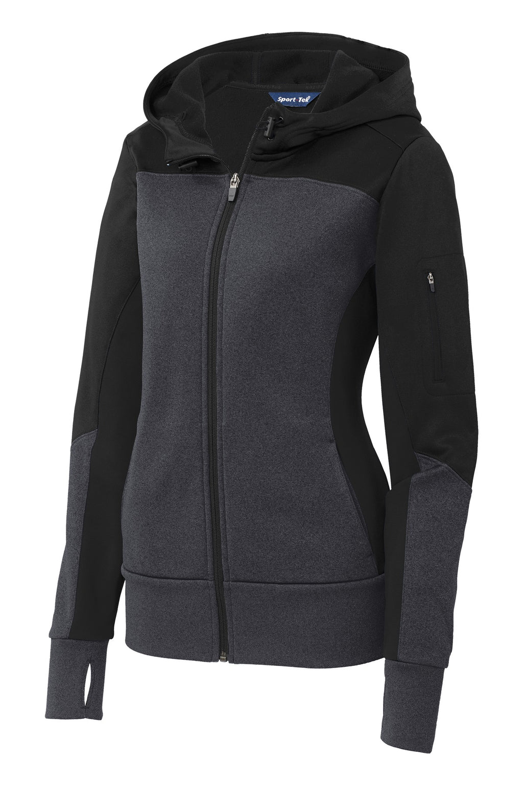 Sport-Tek LST245 Tek Women's Tech Fleece Colorblock Full-Zip Hooded Jacket