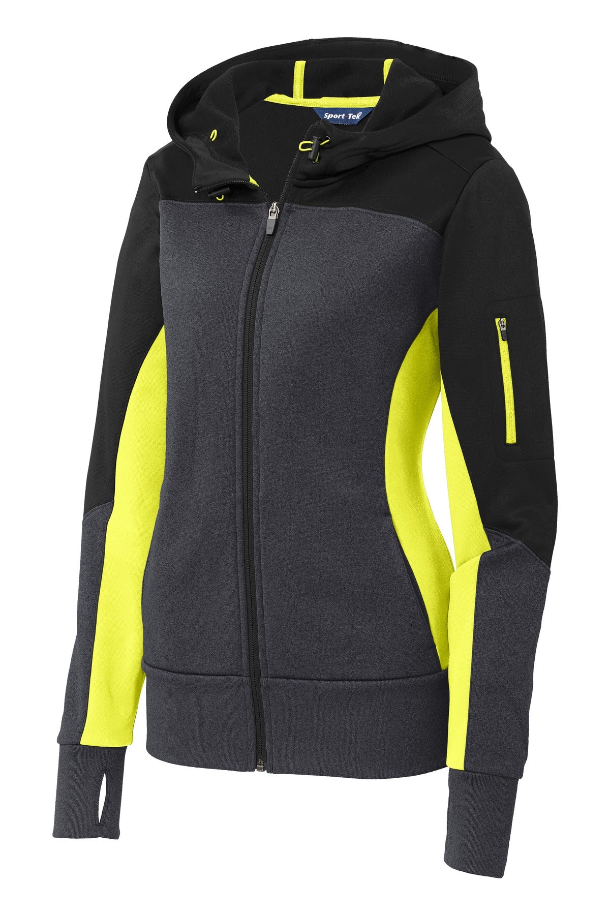 Sport-Tek LST245 Tek Women's Tech Fleece Colorblock Full-Zip Hooded Jacket