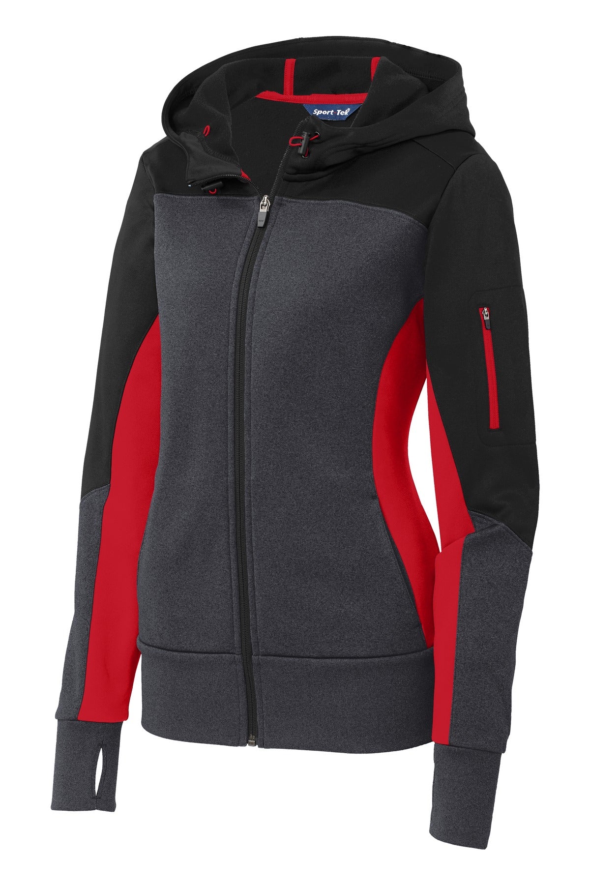 Sport-Tek LST245 Tek Women's Tech Fleece Colorblock Full-Zip Hooded Jacket