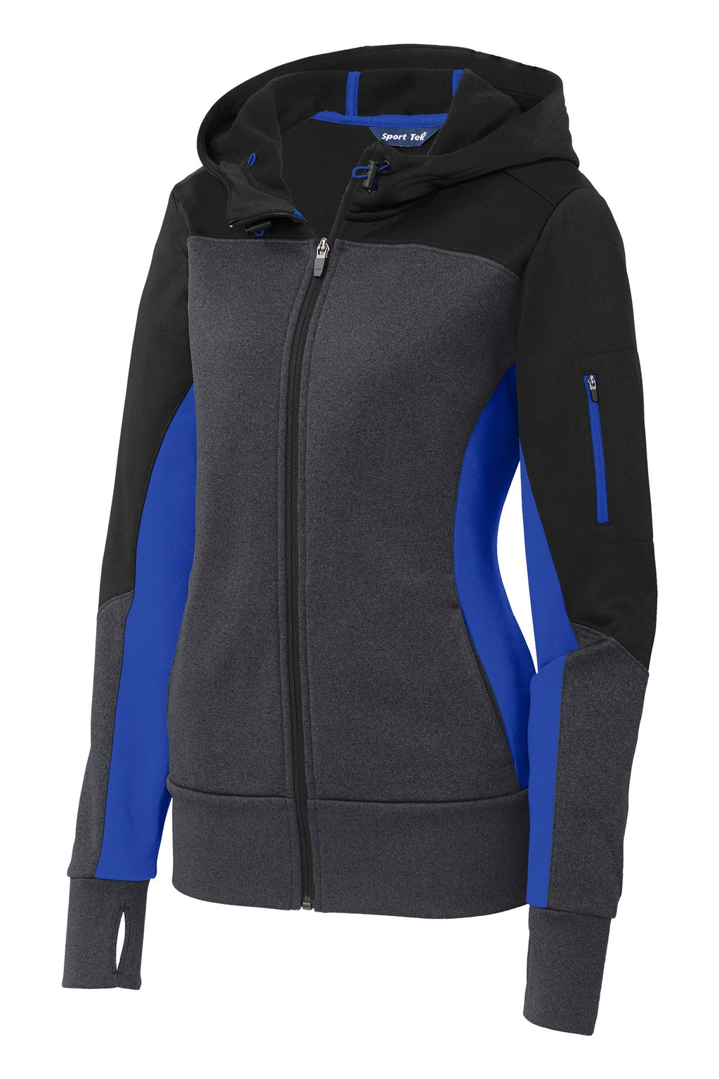 Sport-Tek LST245 Tek Women's Tech Fleece Colorblock Full-Zip Hooded Jacket