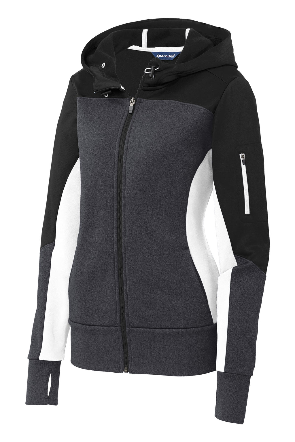 Sport-Tek LST245 Tek Women's Tech Fleece Colorblock Full-Zip Hooded Jacket