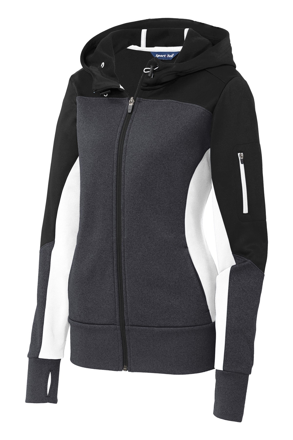 Sport-Tek LST245 Tek Women's Tech Fleece Colorblock Full-Zip Hooded Jacket