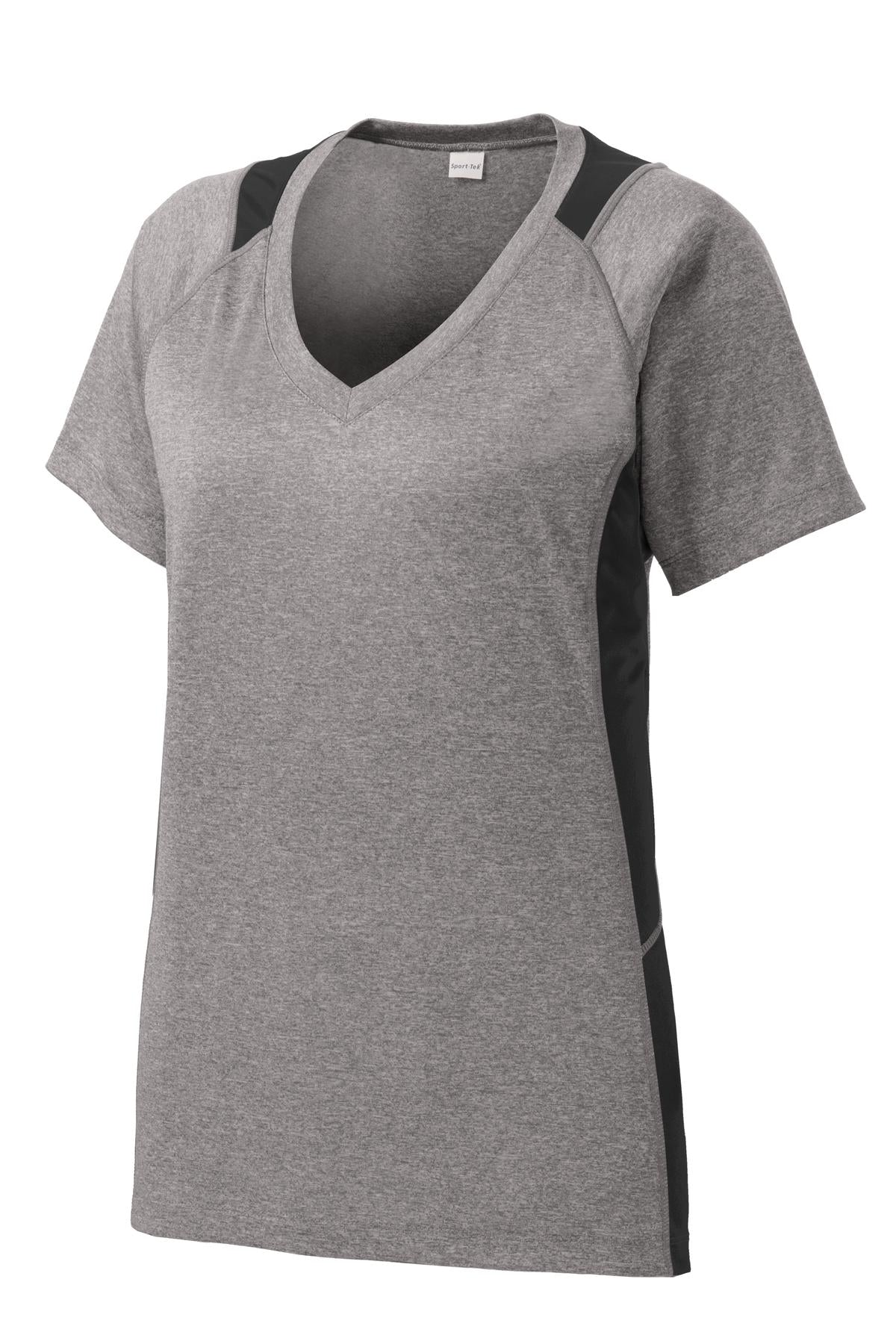 Sport-Tek LST361 Tek Women's Heather Colorblock Contender V-Neck Tee