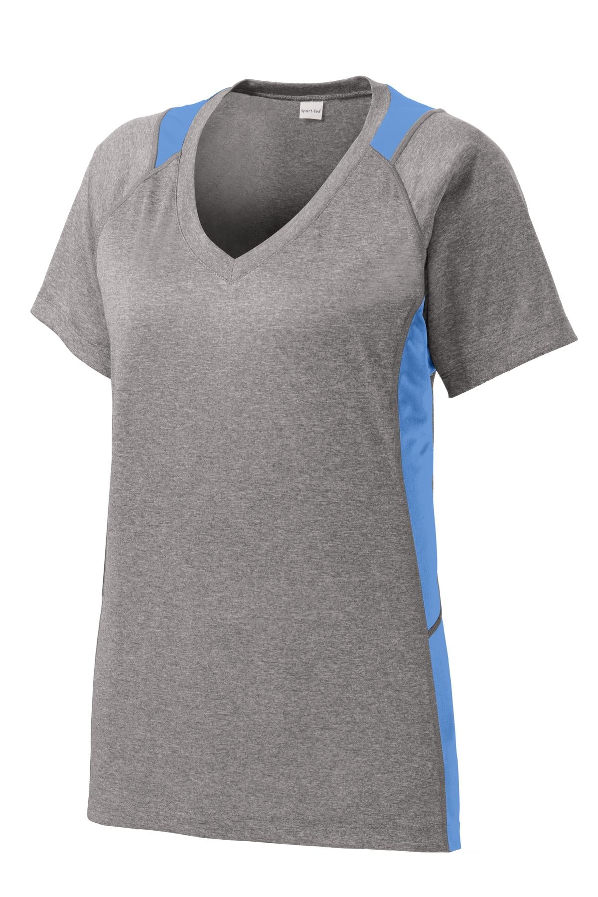 Sport-Tek LST361 Tek Women's Heather Colorblock Contender V-Neck Tee