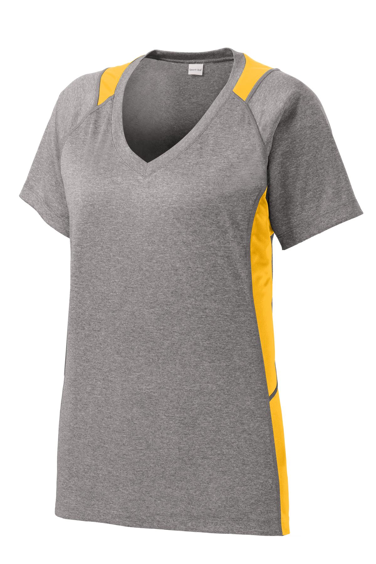 Sport-Tek LST361 Tek Women's Heather Colorblock Contender V-Neck Tee