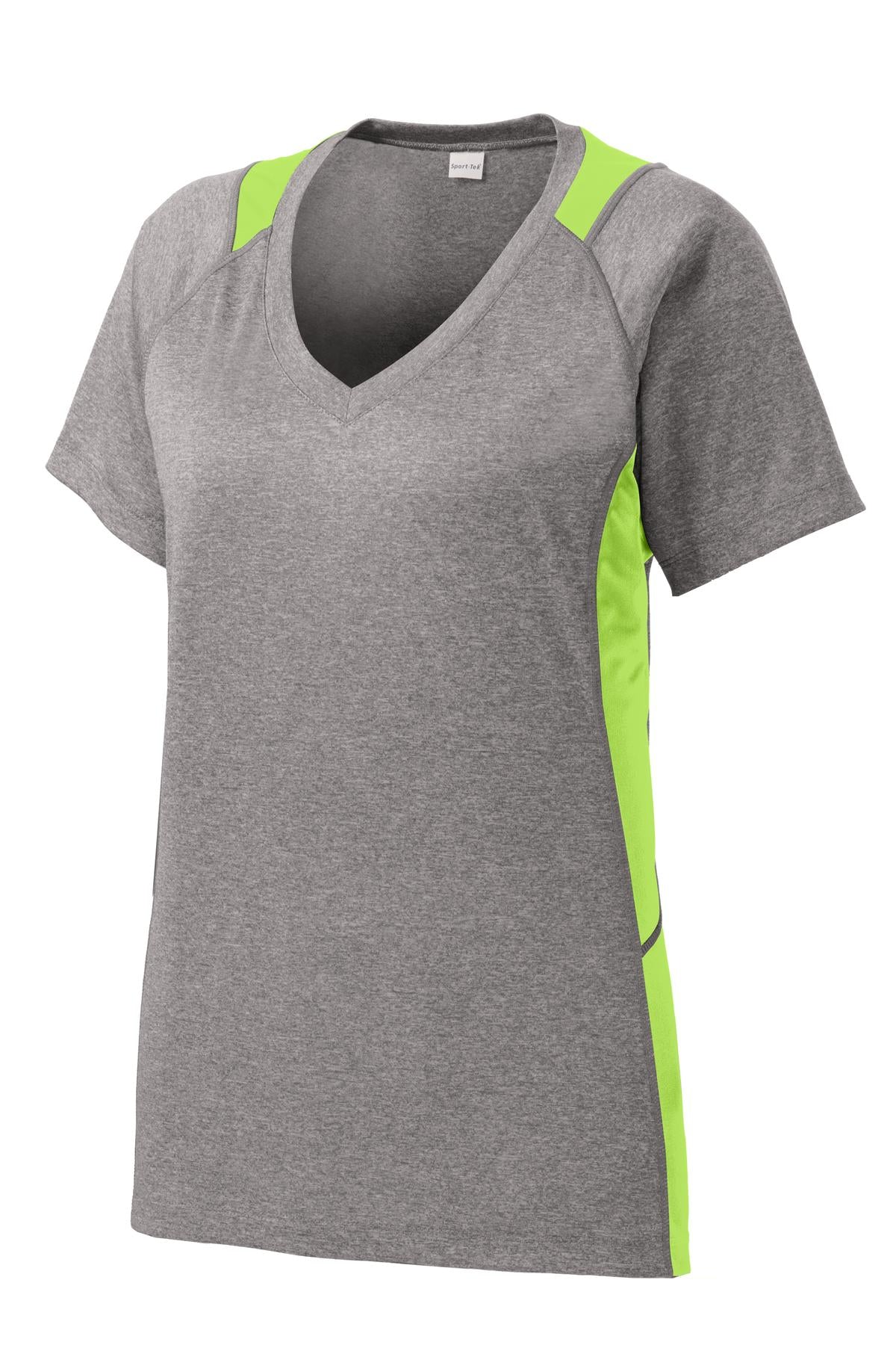 Sport-Tek LST361 Tek Women's Heather Colorblock Contender V-Neck Tee