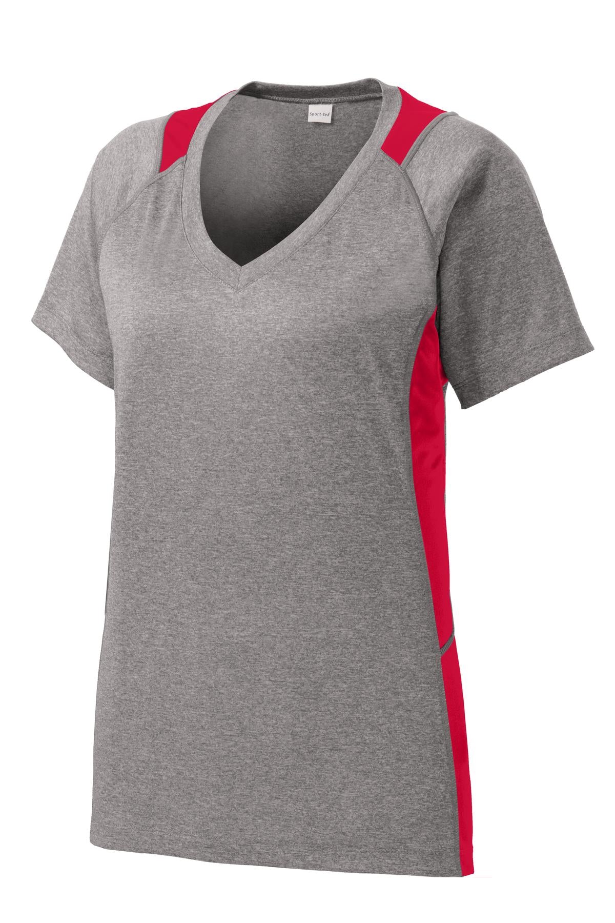 Sport-Tek LST361 Tek Women's Heather Colorblock Contender V-Neck Tee
