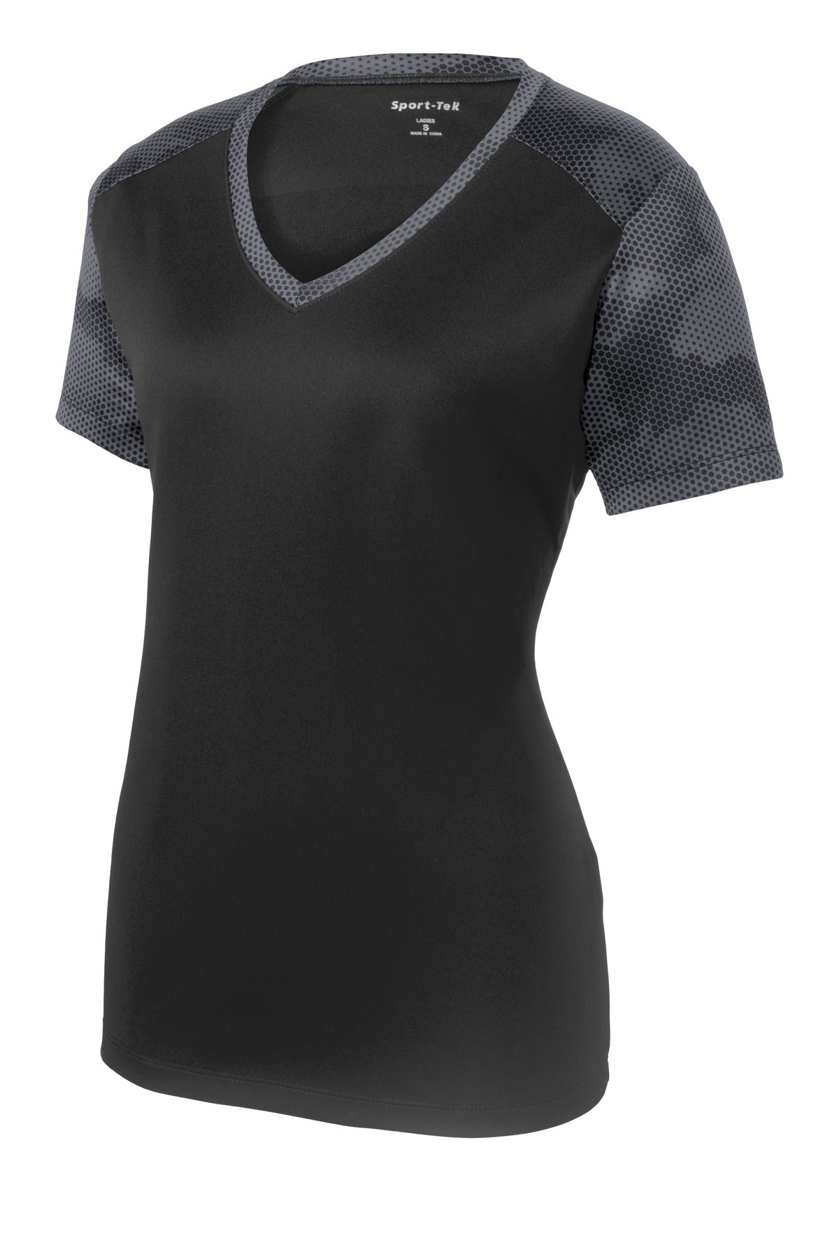 Sport-Tek LST371 Tek Ladies CamoHex Colorblock V-Neck Tee