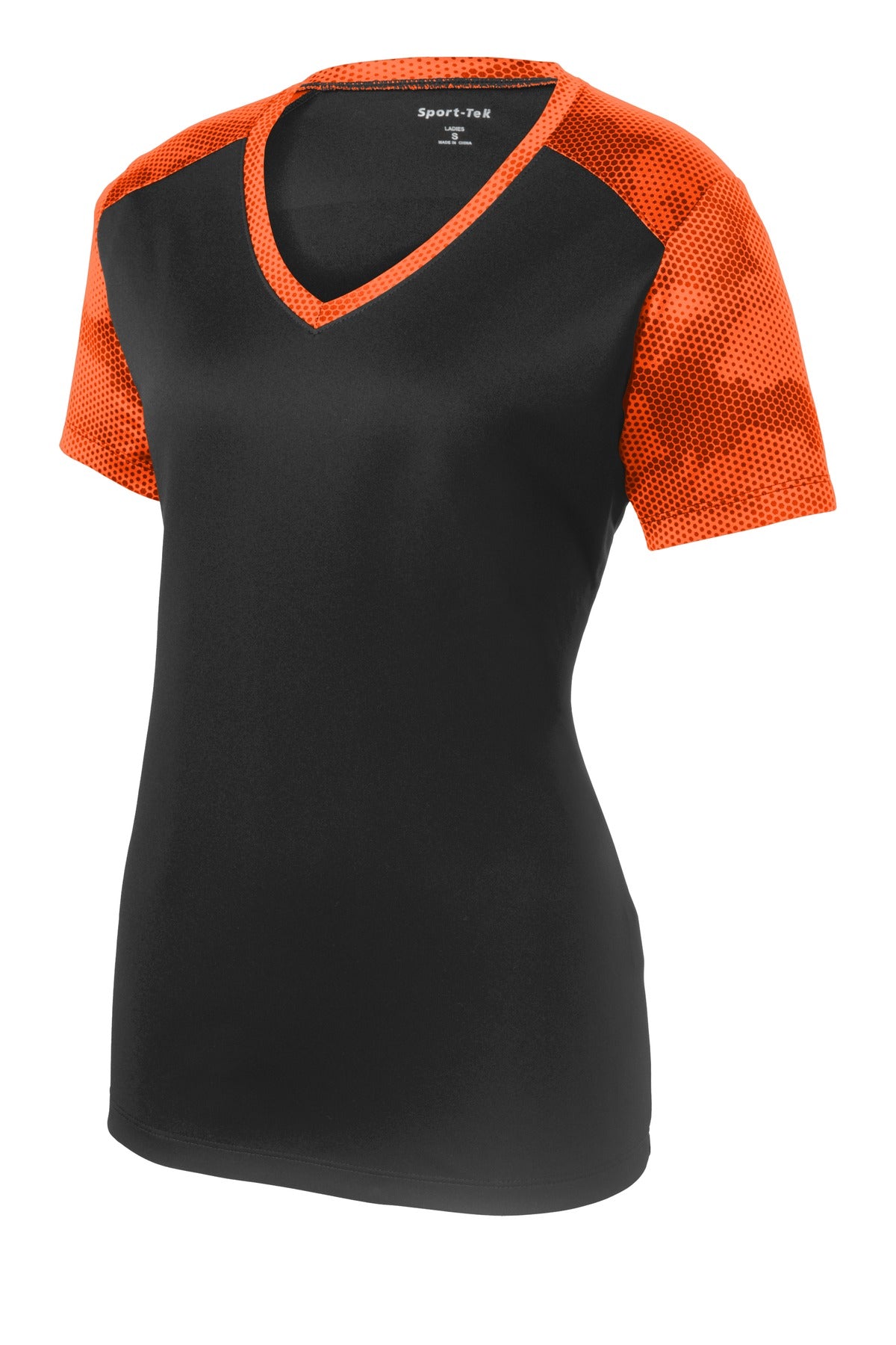Sport-Tek LST371 Tek Ladies CamoHex Colorblock V-Neck Tee