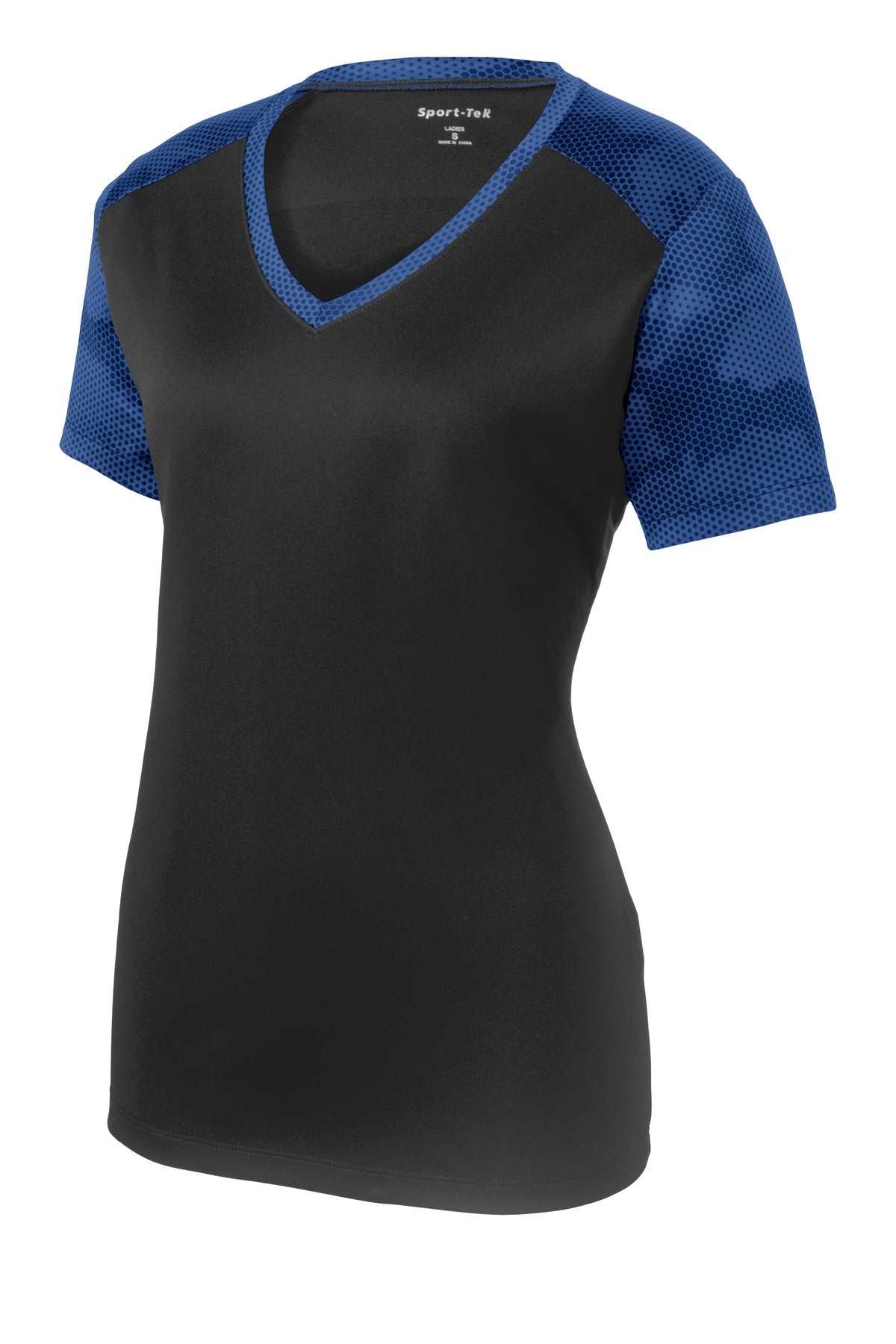 Sport-Tek LST371 Tek Ladies CamoHex Colorblock V-Neck Tee