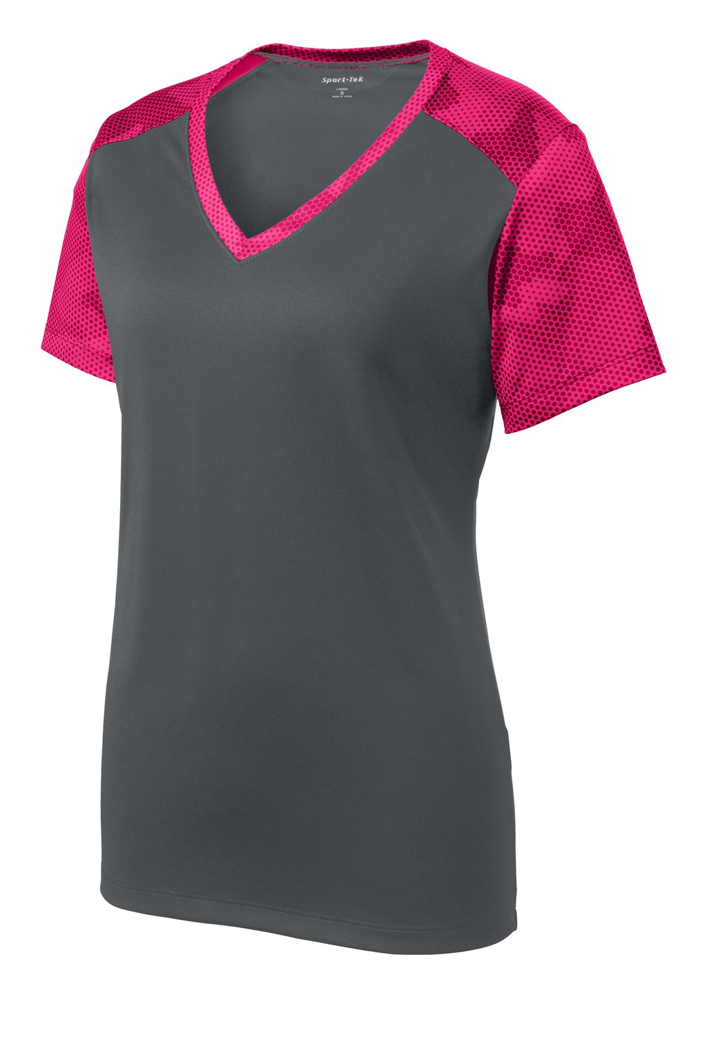 Sport-Tek LST371 Tek Ladies CamoHex Colorblock V-Neck Tee