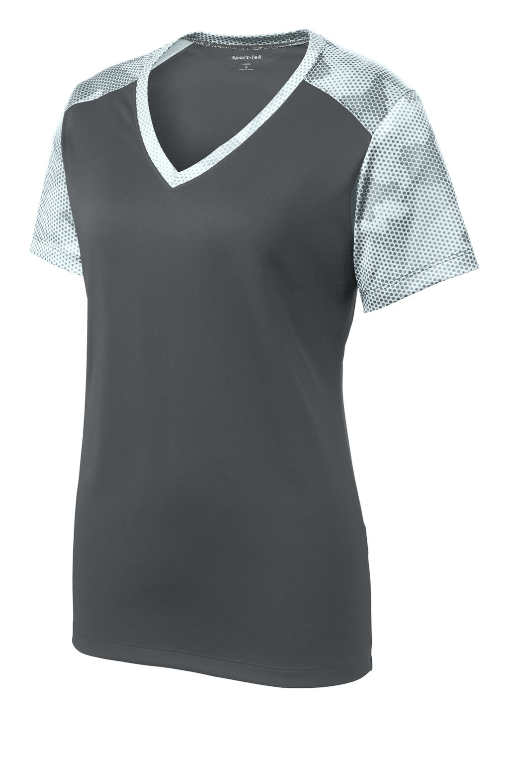 Sport-Tek LST371 Tek Ladies CamoHex Colorblock V-Neck Tee