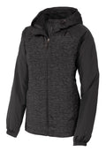 Sport-Tek LST40 Tek Ladies Heather Colorblock Raglan Hooded Wind Jacket