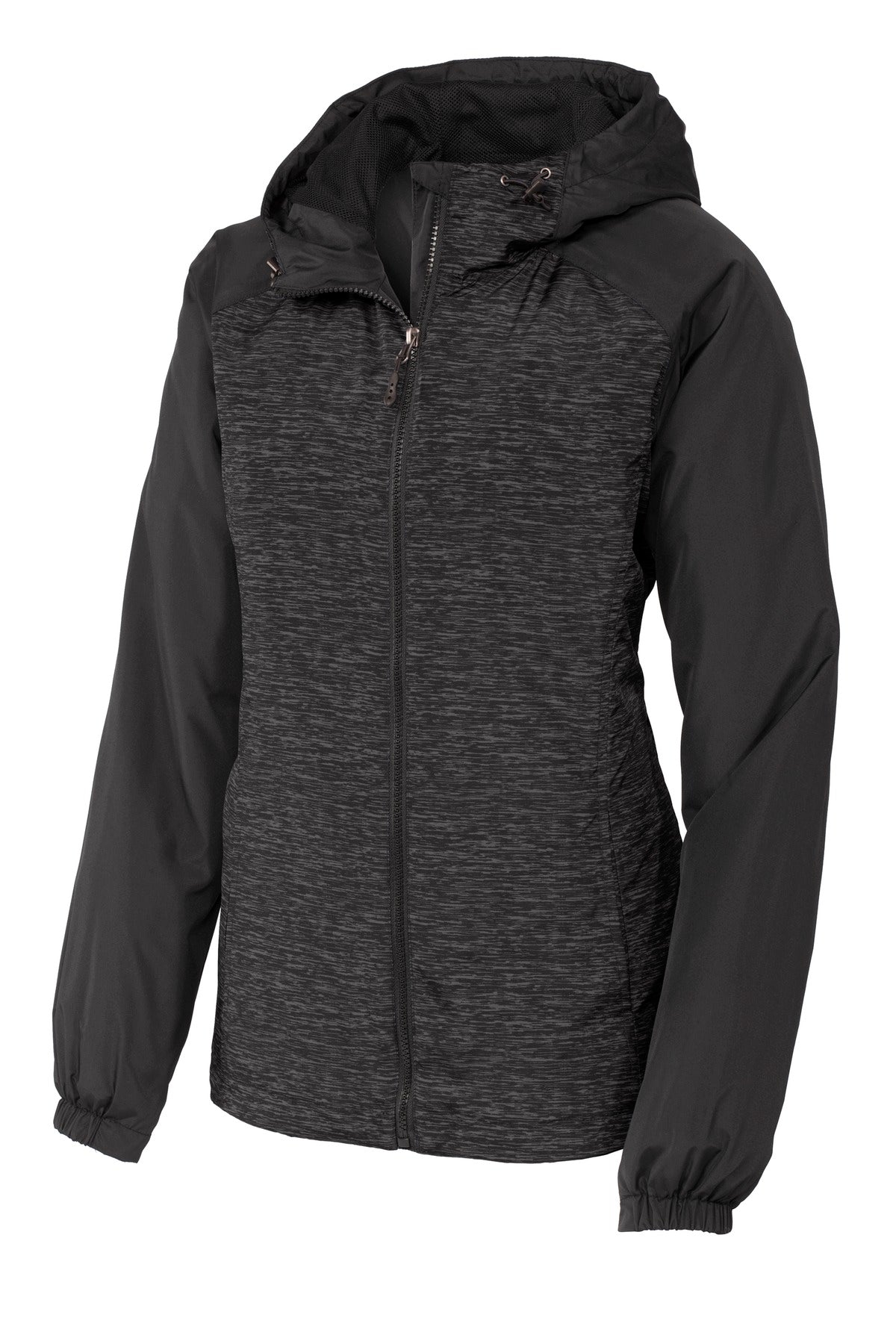 Sport-Tek LST40 Tek Ladies Heather Colorblock Raglan Hooded Wind Jacket