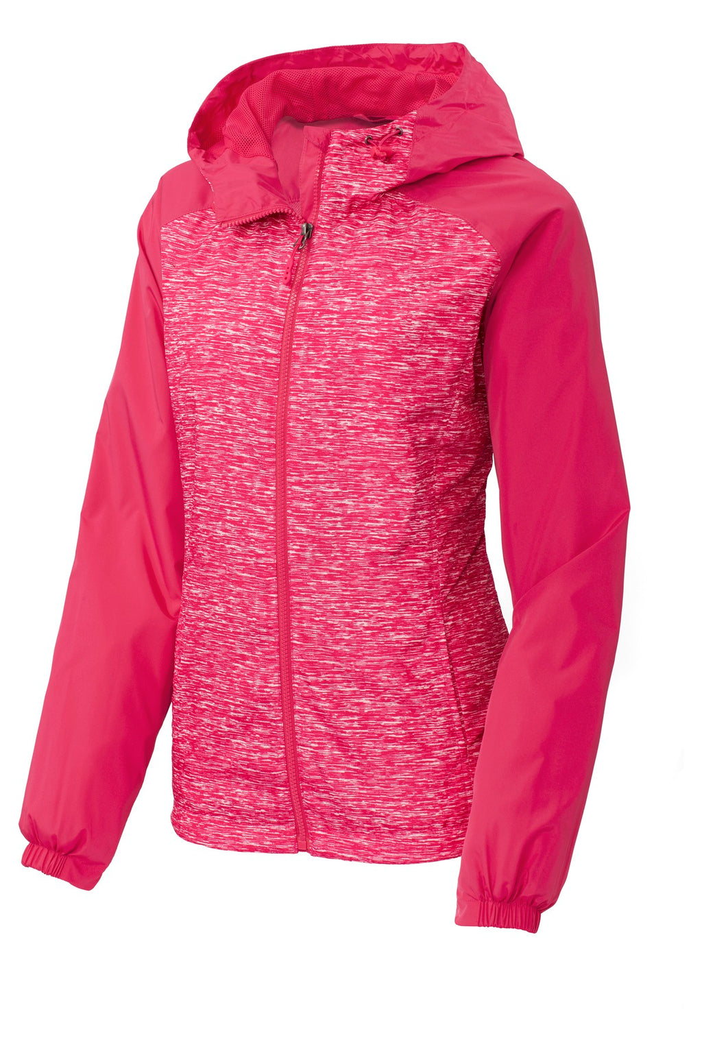 Sport-Tek LST40 Tek Ladies Heather Colorblock Raglan Hooded Wind Jacket